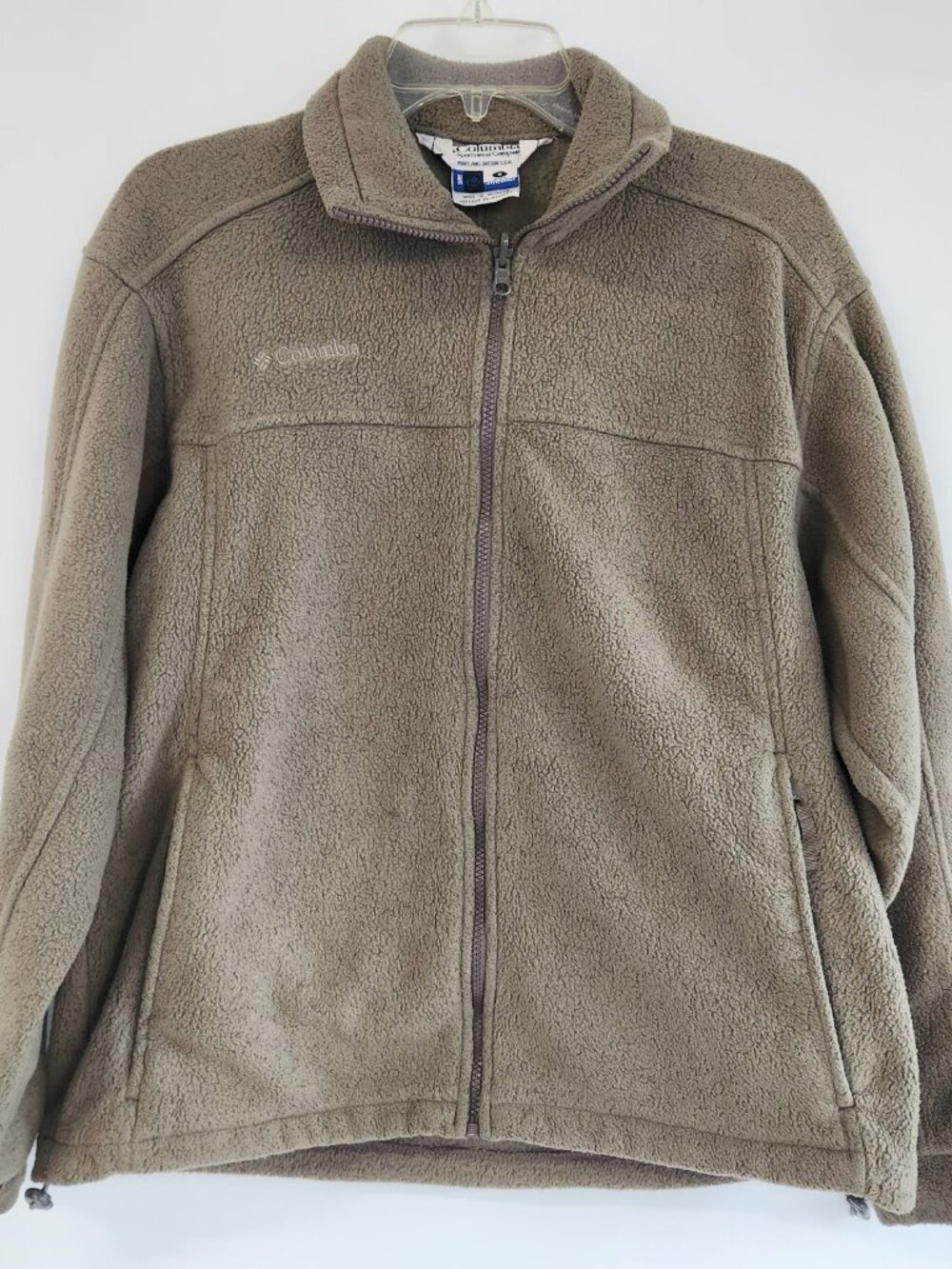 🍂Columbia Fleece Jacket Mens Small Tan Brown Full Zip Core Interchange Outdoor